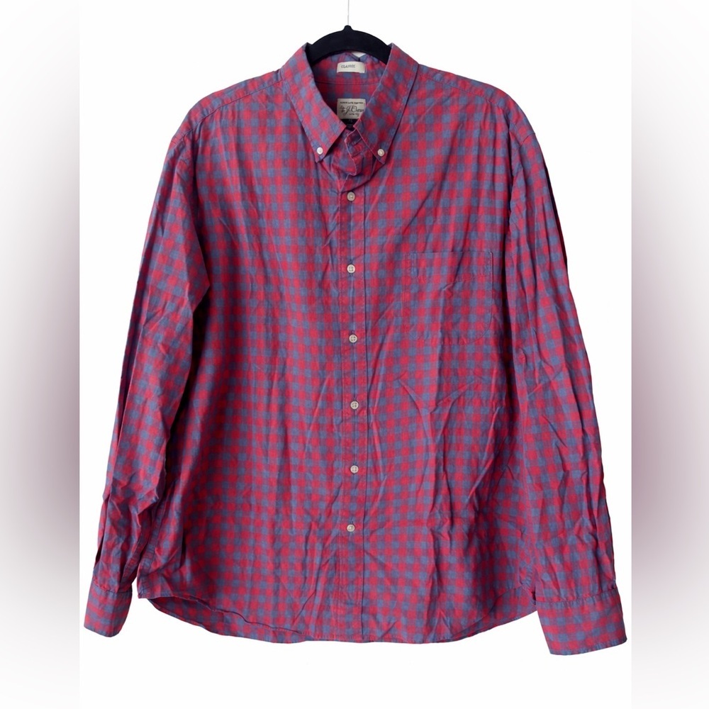 J.Crew Secret Wash Stretch Shirt – Men’s XL – Classic Fit – Red/Blue Check